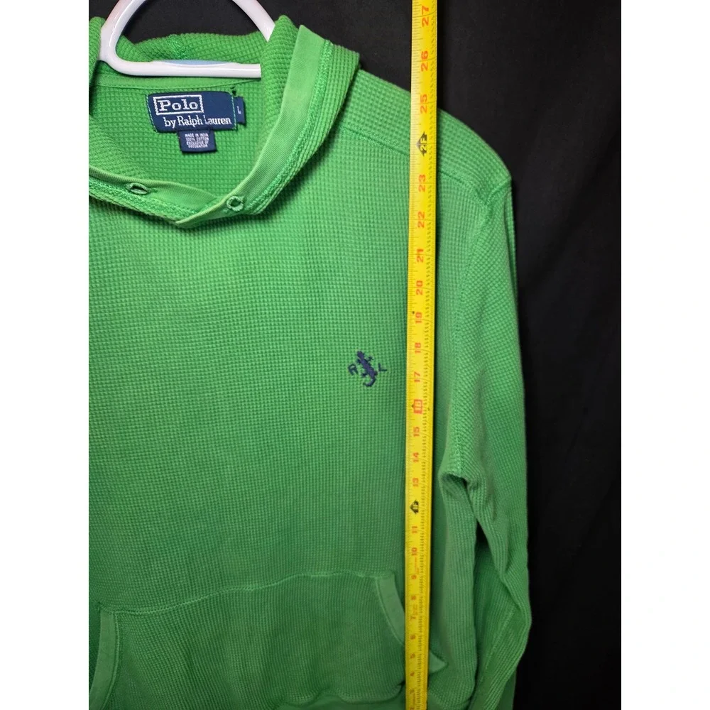 Polo Ralph Lauren Men's Green Waffle Knit Long Sleeve Hoodie Lizard Logo Size‎ L